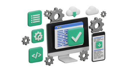 3D Icons of Technology and Software Development coding
