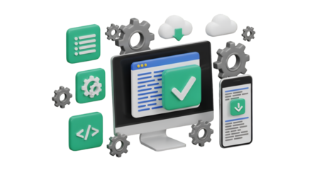 3D Icons of Technology and Software Development coding