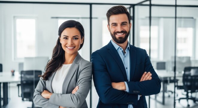 Confident professional business team posing in modern office