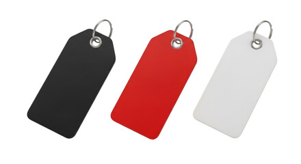 Black Red and White Price Tags with Rings on Black Background