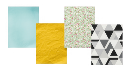 Collection of colorful paper squares isolated on transparent background