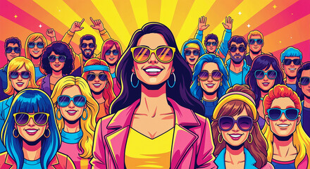 Pop Art Festival: Energetic Gathering of Smiling Faces