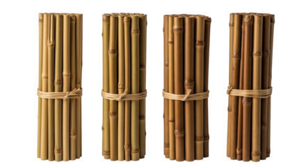 Four bundles of bamboo sticks isolated on transparent background