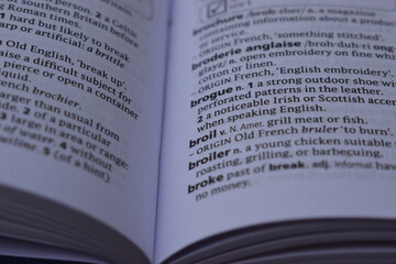 English Dictionary Page Close Up With The Word Meaning Of -broil