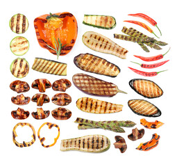 Set of grilled vegetables isolated on white