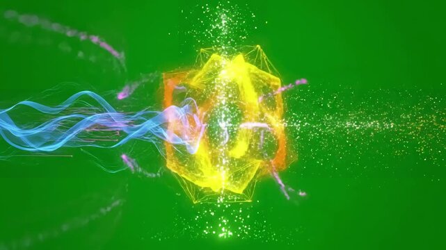 Abstract Motion Graphics with a young woman dancing on green screen background attractive girl making content for social media modern blogger creating master class chroma key distortion, overlay