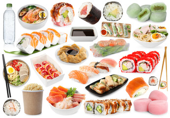Set of Asian food isolated on white