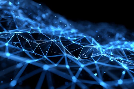 Stunning blue polygonal network glowing in the dark, perfect for illustrating cutting-edge technology, data science, or modern communication networks