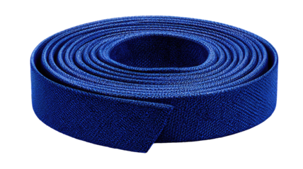  Durable blue web belt neatly coiled with metal buckle for casual and outdoor style isolated on white background