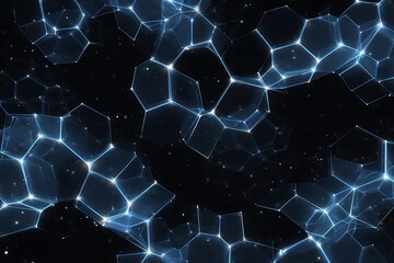 Stunning futuristic network with glowing blue hexagon nodes perfect for modern technology, science, or innovative business concepts and designs