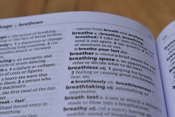 Close Up Of English Definition Dictionary Page Word Of - breather