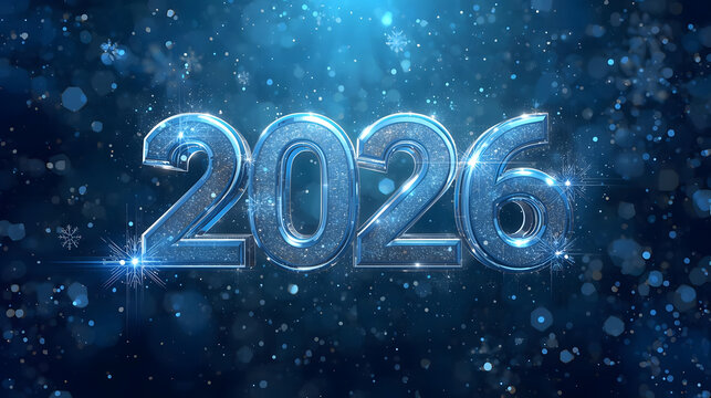 New Year 2026 macro photography of cold water drops on clear glass creates a wet texture pattern with blue bubbles