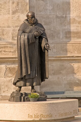 Bronze statue of Joao d'ascensao in front of Igreja do Carmo church in Braga, Portugal 