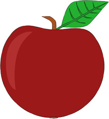 Red apple with leaf cartoon clipart. Cute illustration. PNG