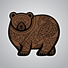 Cute brown bear decorative pattern sticker illustration animal design