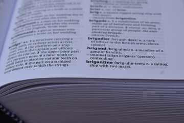 Definition Of English Dictionary Close Up Of Page With Word - brigantine