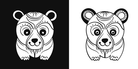 Decorative bear animal head doodle line art drawing illustration