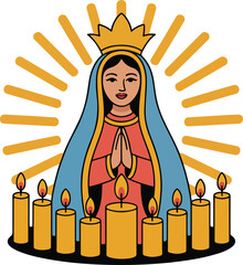 Virgin Mary With Candles And Sunburst Transparent religious