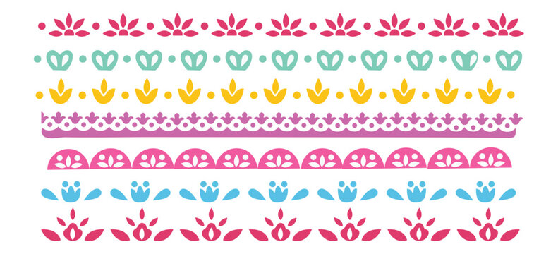 Horizontal border mexican ornament design vector illustration. Decorative hispanic folk divider template.