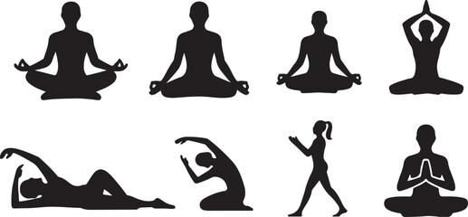Yoga Poses Silhouettes Collection meditation exercise