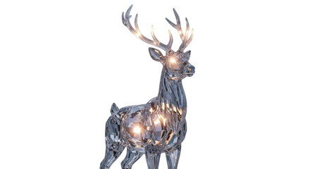Elegant illuminated reindeer statue with glowing lights, a festive holiday decoration on a white background.
