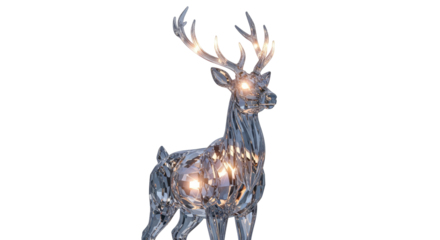 Elegant illuminated reindeer statue with glowing lights, a festive holiday decoration on a white background.