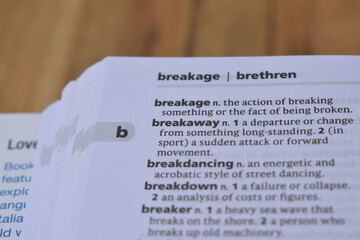 Definition Of English Dictionary Close Up Of Page With Word - breakage