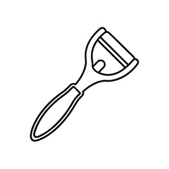 Clean outline illustration of a kitchen peeler on a white background