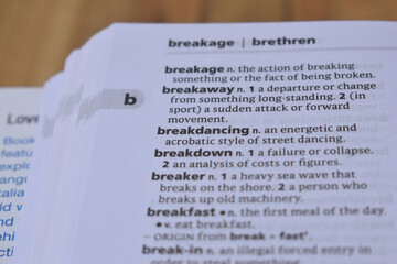 Close Up Of English Definition Dictionary Page Word Of - breakdancing