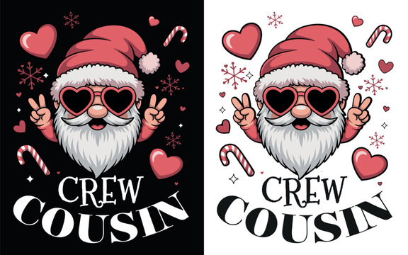 Santa claus with heart sunglasses and peace signs for crew cousin christmas