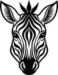 Zebra head black and white vector illustration