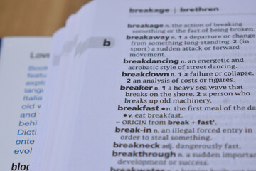 English Dictionary Page Close Up With The Word Meaning Of -breaker