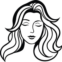 Woman with wavy hair line art illustration