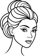 Elegant woman portrait with updo hairstyle line art