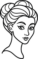 Elegant woman portrait with bun hairstyle line art