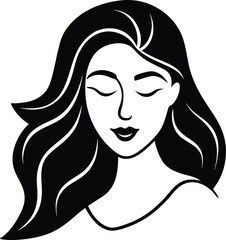 Elegant woman portrait with flowing hair black and white