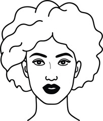 Woman with afro hairstyle black and white line art
