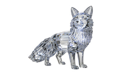 A sparkling crystal fox figurine standing elegantly on a white background, showcasing intricate facets and a reflective surface.