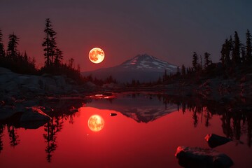 a crimson moon rising above the sky