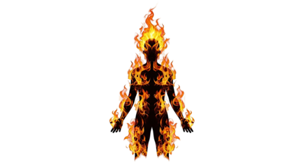 A human silhouette engulfed in vibrant orange and yellow flames, representing intense heat or energy.