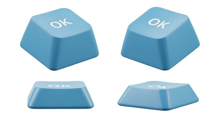 Four Blue OK Keyboard Keys in Different Angles Keywords: OK, okay, button, key, keyboard