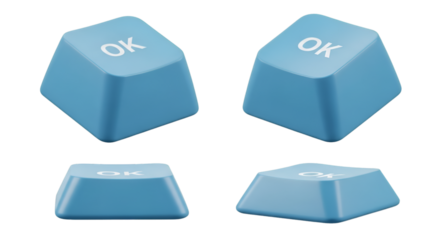 Four Blue OK Keyboard Keys in Different Angles Keywords: OK, okay, button, key, keyboard