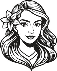 Elegant woman portrait with flower in hair sketch