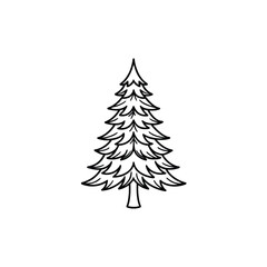 Minimalist spruce tree outline illustration on white background