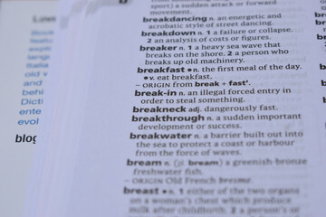 English Dictionary Page Close Up With The Word Meaning Of -break-in