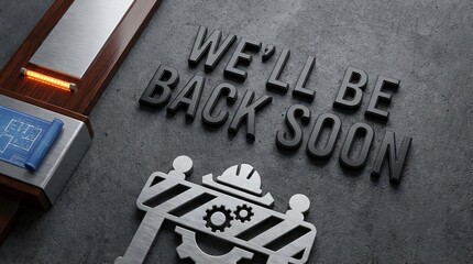 ‘WE’LL BE BACK SOON’ sign, symbolizing temporary closure and business under construction