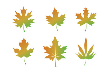 Maple Leaf Autumn Fall Icons Set with Gradient. Vector illustration.