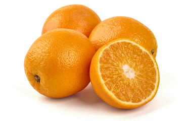 Fresh Oranges with Half Slice, isolated on white background