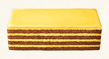 Fototapeta premium Delicious Layered Cake with Yellow Icing, Sweet Dessert.