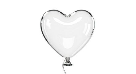 A clear, transparent, heart-shaped balloon floating against a plain white background, symbolizing love and lightness.